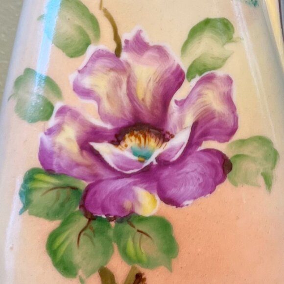 Vintage UCAGCO CHINA Hand Painted Japan Pitcher Vase Purple Flower ~ Gold Edging - Picture 2 of 14